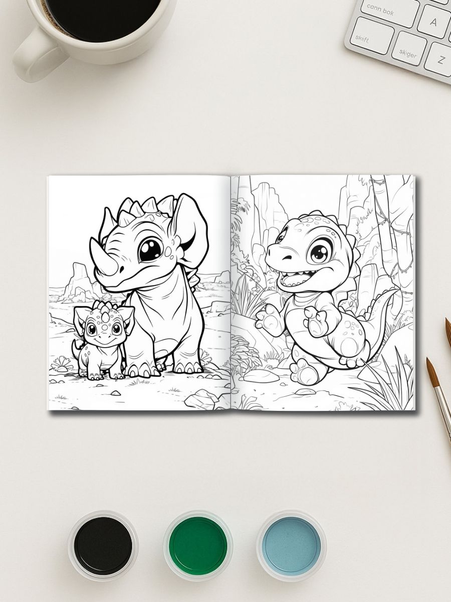 Dino Days – 52 Dinosaur Scene Coloring Pages - Image 2